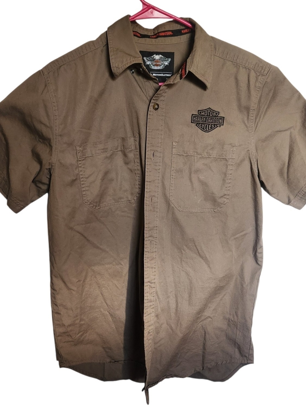Harley-Davidson Men's Short Sleeve Work Shirt in Brown Size Medium.